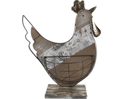 Clayre & Eef Eierhouder Kip 34x16x41 cm Bruin Beige Hout Metaal Eiermand