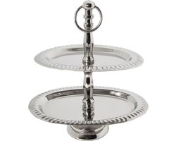 Clayre & Eef Etagère 2 laags 6Y2754 15*10*17 cm - Zilverkleurig Metaal Taartplateau op voet Serveerschaal