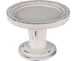 Clayre & Eef Etagère Ø 24x18 cm Wit Hout Rond Taartplateau op voet