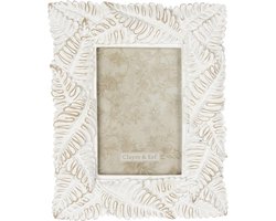 Clayre & Eef Fotolijst 10*15 cm Wit Kunststof Rechthoek Bladeren Fotokader Wissellijst Foto Frame