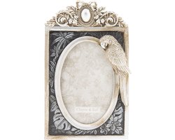Clayre & Eef Fotolijst 10*15 cm Zilverkleurig Kunststof Rechthoek Papegaai Fotokader Wissellijst Foto Frame