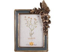 Clayre & Eef Fotolijst 10x15 cm Groen Goudkleurig Polyresin Bloemen