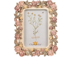 Clayre & Eef Fotolijst 10x15 cm Roze Kunststof Glas Roosjes Fotokader