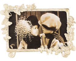 Clayre & Eef Fotolijst 18*2*13 / 10*15 cm Beige Glas, Metaal Rechthoek Vlinder Fotokader Wissellijst Foto Frame