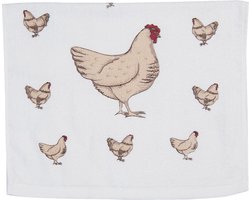 Clayre & Eef Gastendoekje 40x66 cm Beige Wit Katoen Kippen Toilet handdoek