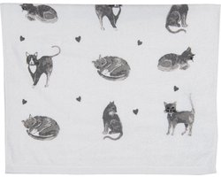 Clayre & Eef Gastendoekje 40x66 cm Grijs Wit Katoen Katten Toilet handdoek
