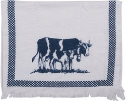 Clayre & Eef Gastendoekje 40x66 cm Wit Blauw Katoen Koeien Toilet handdoek
