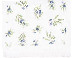 Clayre & Eef Gastendoekje 40x66 cm Wit Blauw Katoen Olijftakken Toilet handdoek