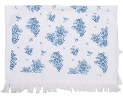 Clayre & Eef Gastendoekje 40x66 cm Wit Blauw Katoen Rechthoek Roosjes Toilet Handdoek