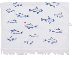Clayre & Eef Gastendoekje 40x66 cm Wit Blauw Katoen Vissen Toilet Handdoek