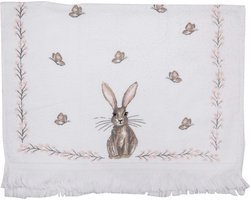 Clayre & Eef Gastendoekje 40x66 cm Wit Bruin Katoen Konijn