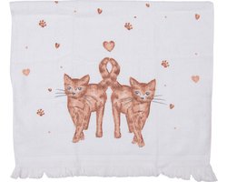 Clayre & Eef Gastendoekje 40x66 cm Wit Bruin Katoen Rechthoek Katten Toilet Handdoek