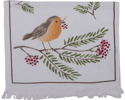 Clayre & Eef Gastendoekje 40x66 cm Wit Bruin Katoen Vogel Toilet handdoek