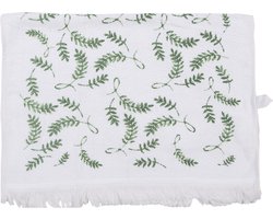 Clayre & Eef Gastendoekje 40x66 cm Wit Groen Katoen Takjes Toilet Handdoek