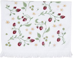 Clayre & Eef Gastendoekje 40x66 cm Wit Rood Katoen Aardbeien Toilet handdoek