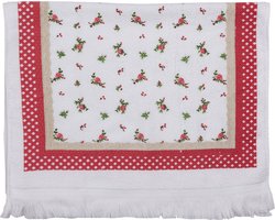 Clayre & Eef Gastendoekje 40x66 cm Wit Rood Katoen Bloemen Toilet handdoek
