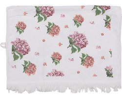 Clayre & Eef Gastendoekje 40x66 cm Wit Roze Katoen Hortensia Toilet Handdoek