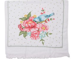 Clayre & Eef Gastendoekje 40x66 cm Wit Roze Katoen Rechthoek Bloemen Toilet Handdoek