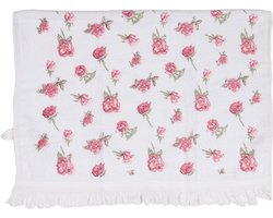 Clayre & Eef Gastendoekje 40x66 cm Wit Roze Katoen Roosjes Toilet Handdoek