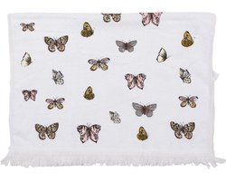 Clayre & Eef Gastendoekje 40x66 cm Wit Roze Katoen Vlinders Toilet Handdoek