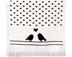 Clayre & Eef Gastendoekje 40x66 cm Zwart Wit Katoen Vogel Toilet handdoek