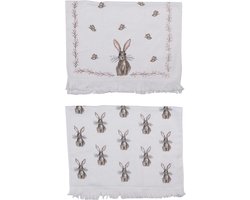 Clayre & Eef Gastendoekje Set van 2 40x66 cm Wit Bruin Katoen Konijn Toilet handdoek