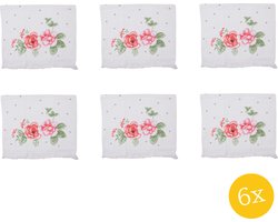 Clayre & Eef Gastendoekje set van 6 stuks 40x66 cm Wit Roze Katoen Rechthoek Bloemen Toilet handdoek