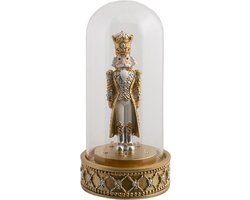Clayre & Eef Glazen Stolp Notenkraker 24 cm LED Goudkleurig Kunststof Glas Kerststolp