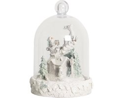 Clayre & Eef Glazen Stolp Ø 13x18 cm Wit Kunststof Glas Rond Kerststolp