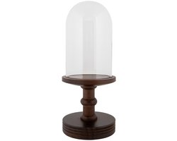 Clayre & Eef Glazen Stolp Ø 14x34 cm Bruin Hout