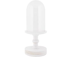 Clayre & Eef Glazen Stolp Ø 14x34 cm Wit Hout