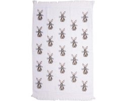 Clayre & Eef Guest towel 40x66cm White Brown Cotton Rabbit Toilet towel - ShopVlot