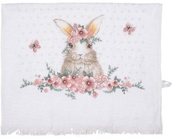 Clayre & Eef Guest towel 40x66cm White Pink Cotton Rabbit - ShopVlot