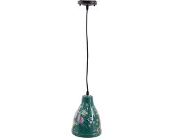 Clayre & Eef Hanglamp Ø 18x75 cm Groen Roze Keramiek Bloemen Hanglamp Eettafel