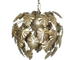 Clayre & Eef Hanglamp Ø 37x142 cm Goudkleurig Metaal Rond Bladeren Hanglamp Eettafel