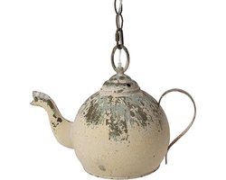 Clayre & Eef Hanglamp Theepot 37x20x26 cm Beige Groen Ijzer Hanglamp Eettafel