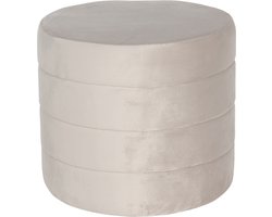 Clayre & Eef Hocker Ø 40x35 cm Beige Hout Textiel Rond Poef Voetenbankje