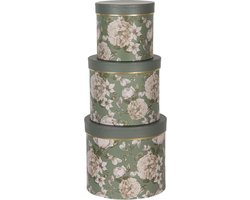 Clayre & Eef Hoedendoos Set van 3 Ø 20x17 / Ø 17x15 / Ø 14x13 cm Groen Karton Bloemen