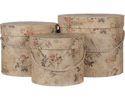 Clayre & Eef Hoedendoos Set van 3 Ø 23x20 cm Beige Roze Karton Bloemen