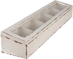Clayre & Eef Houten kistje 60x13x10 cm Wit Hout Glas Opbergkistje