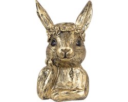 Clayre & Eef Kandelaar Konijn 10x8x15 cm Goudkleurig Polyresin