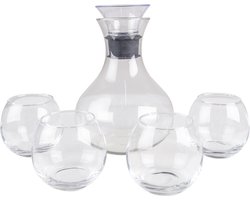 Clayre & Eef Karaf met Glazen 1740 ml / 375 ml Glas Rond Waterkan