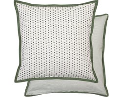 Clayre & Eef - Katoenen - stoel - Kussenhoes - Stippen en stipjes in wit met groen - 40 X 40 CM