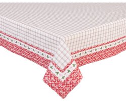 Clayre & Eef - Kerst Tafelkleed - ruiten, hulst en strikjes - 100 x 100 cm