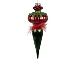 Clayre & Eef Kerstbal 18 cm Rood Groen Glas Kerstboomversiering