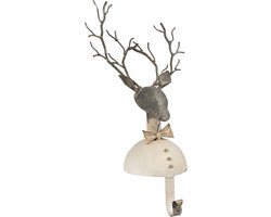 Clayre & Eef Kerstdecoratie Beeld Hert 17*13*33 cm Wit Ijzer Decoratief Figuur Decoratieve Accessoires Kerstdecoratie voor Binnen