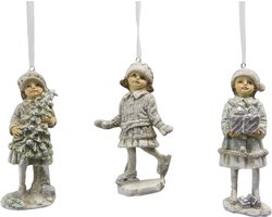 Clayre & Eef Kersthanger set van 3 Kind 12 cm Beige Groen Kunststof Kerstdecoratie