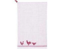 Clayre & Eef - Keukendoek - Theedoek - textielserie Landelijk - Kippen & Hanen - 50 x 85 cm - Rood