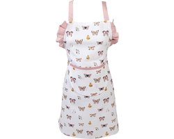 Clayre & Eef Keukenschort Kinderen 48x56 cm Beige Roze Katoen Vlinders BBQ Schort