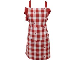 Clayre & Eef Kind Keukenschort 56x48 cm Wit Rood Katoen Hartjes